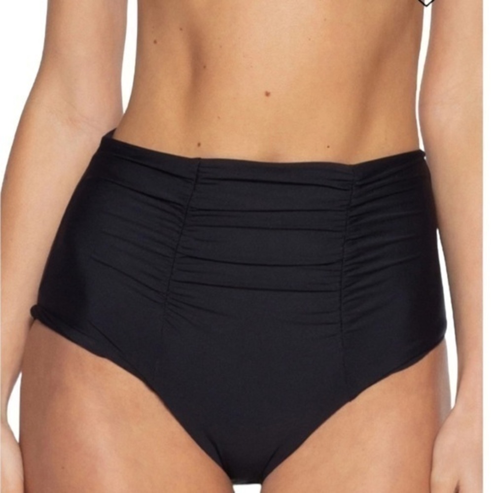 Becca Black Color Code Ruched High Waist Bikini Bottoms Extra Large OX 14-16 NWT